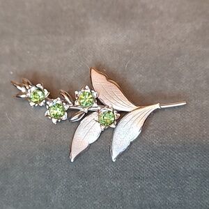 Bond Boyd Sterling Signed Silver and Green Crystal Brooch